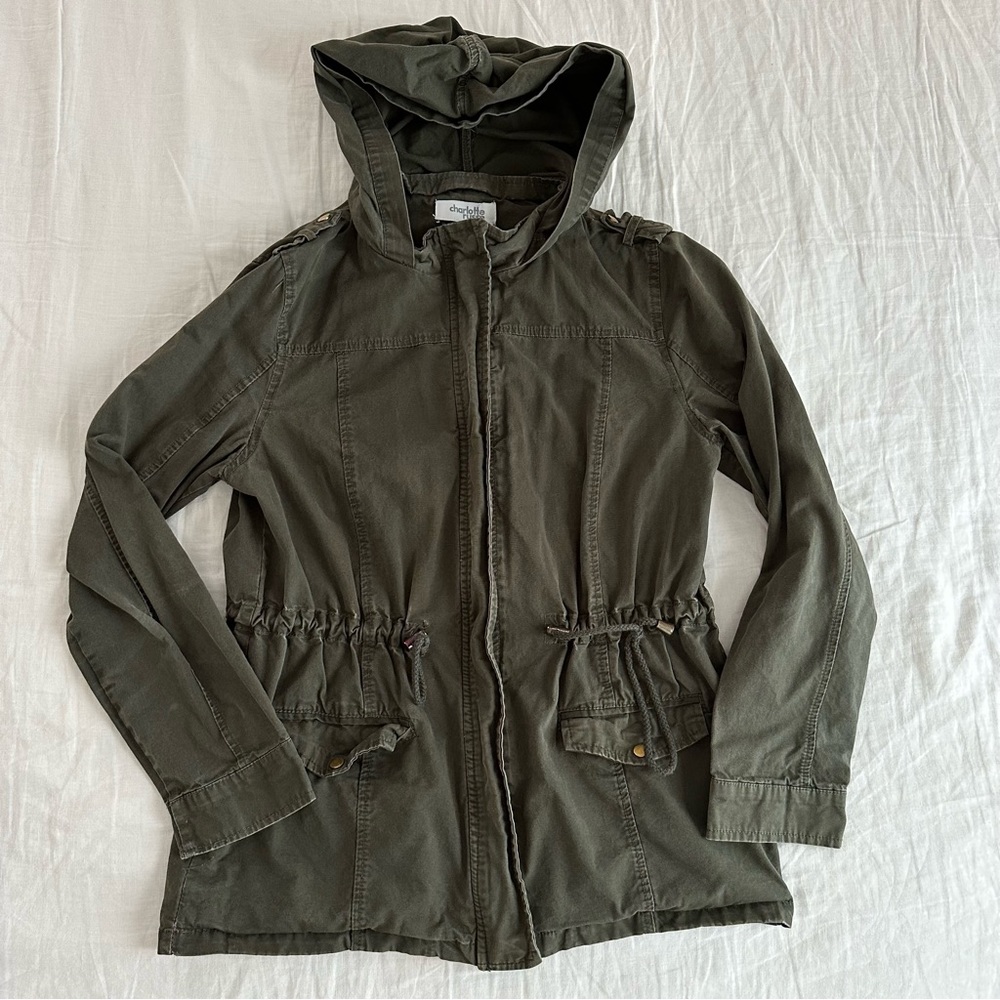 Charlotte Russe women’s hunter green utility jacket with hood